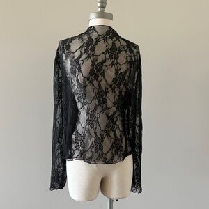 Black Sheer Floral Lace Blouse